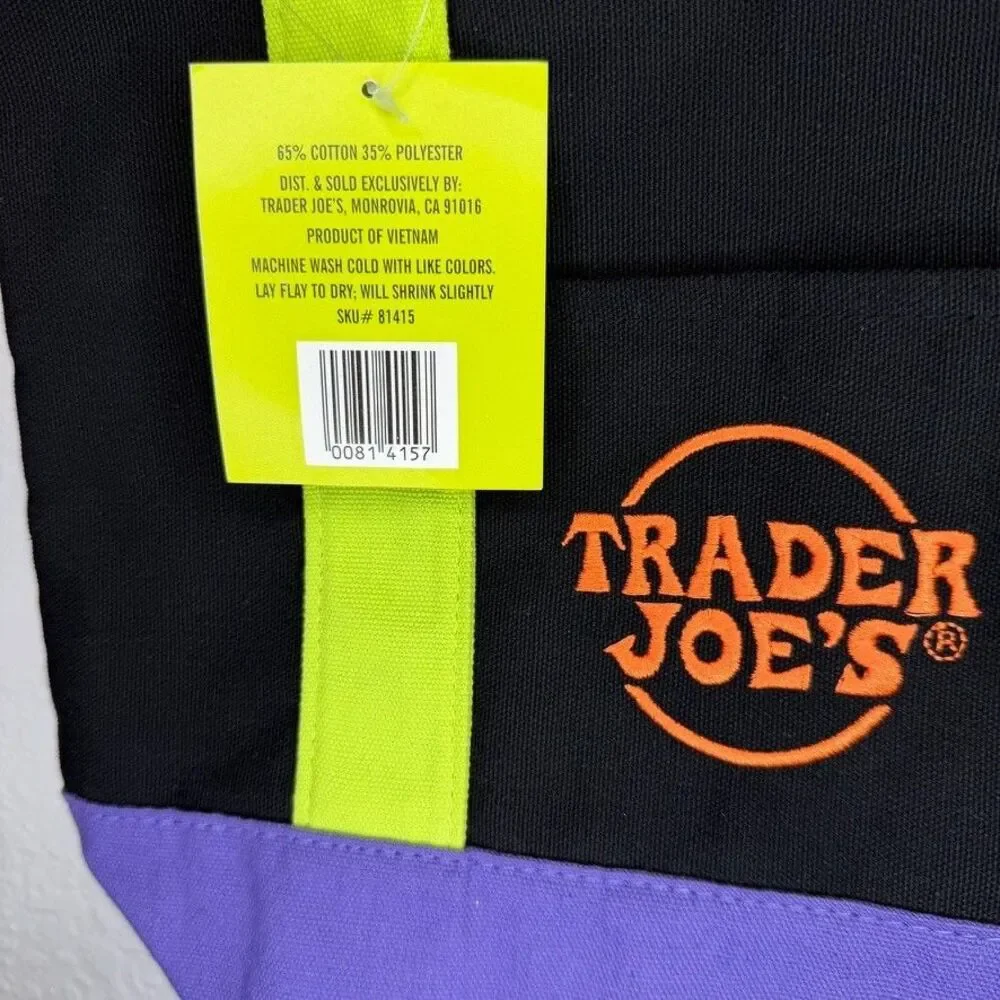 Trader Joes Mini Canvas Tote Bag Halloween Black Green Purple Limited Edition